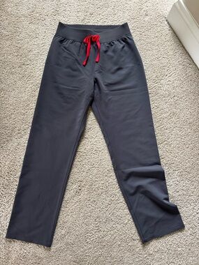 Figs Livingston Straight-Leg charcoal, gray Pants with Red Drawstring